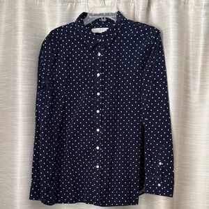 LOFT Women's Navy Polka Dot Button Down Shirt
